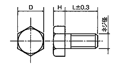 アルミナ セラミック 六角ボルト (RABT-N)(白色)の寸法図