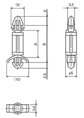 樹脂(ナイロン66) ワンタッチスペーサー(YP)(はめ込みタイプスペーサー)(マックエイト)の寸法図