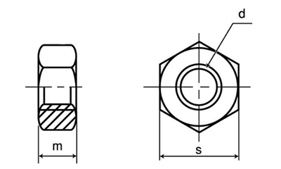 鉄 六角ナット(UNFユニファイ細目ねじ)の寸法図