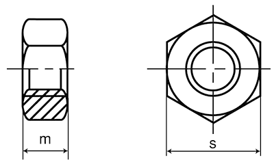 鉄 六角ナット 2種 左ねじ (切削品)の寸法図