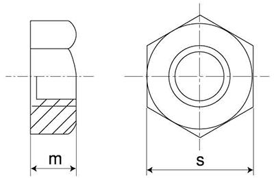 鉄 六角ナット 小形 (1種)(左ねじ)の寸法図