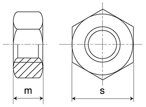 鉄 六角ナット 小形(2種)(左ねじ)(細目)の寸法図