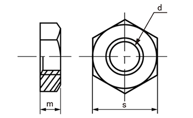 鉄 薄型六角ナット片面取品 (細目)の寸法図