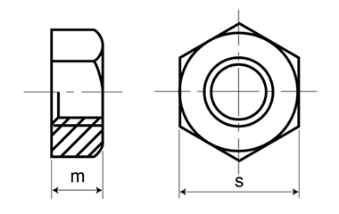 鉄 六角ナット 小形(輸入品)(UNCユニファイ並目ねじ)の寸法図