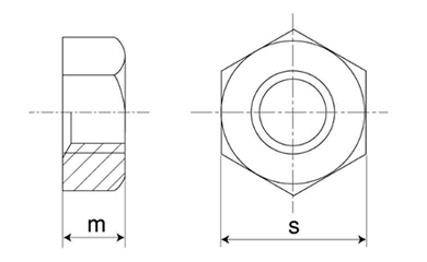 黄銅 六角ナット(1種)(並)(ミリネジ)の寸法図
