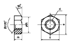 黄銅(カドミレス) 六角ナット(1種)(切削)の寸法図