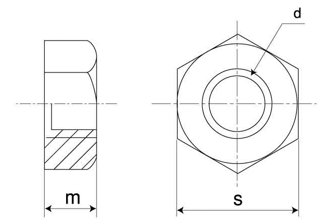 ステンレス 六角ナット 1種 (その他細目)の寸法図