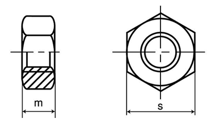 ステンレス 六角ナット 2種 左ねじ (切削)(ミリネジ)の寸法図