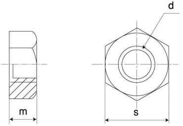 ステンレス 10割六角ナット 1種(インチ・ウイット)の寸法図