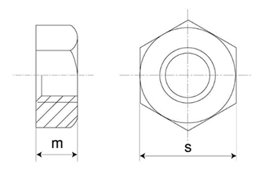 ステンレス 六角小型ナット(1種)(国産)(インチ・ウイット)の寸法図