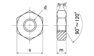 ステンレス 六角ナット 小形(極薄型)(ミリネジ)の寸法図