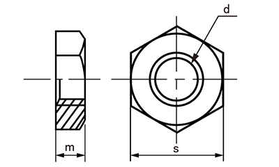 ステンレス 薄型六角ナット(ミリネジ)(片面取品)の寸法図