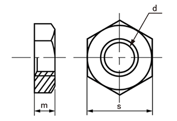 ステンレス 薄型六角ナット片面取品 (細目)の寸法図