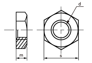 ステンレス 薄型六角ナット片面取品 (極細目)の寸法図