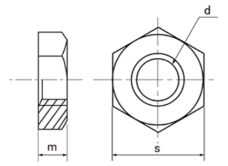 ステンレス 薄型六角ナット(特小形)(片面取品)(細目)の寸法図