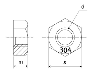 ステンレス 六角ナット 1種 (細目)(輸入品)の寸法図