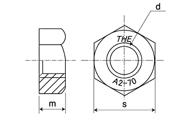 ステンレス 高強度A2-70 六角ナット(1種)(輸入品) (強度保証)の寸法図