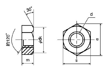 アルミ 六角ナット(1種)の寸法図