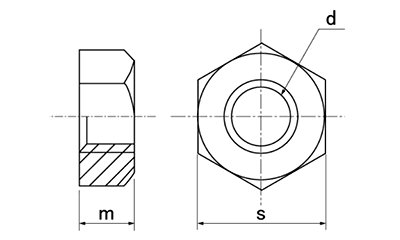 アルミ A2011 六角ナット(1種)(インチ・ウイット)の寸法図