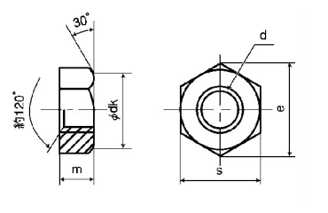鋼 S45C(H)六角ナット(1種)(インチ・ウイット)の寸法図