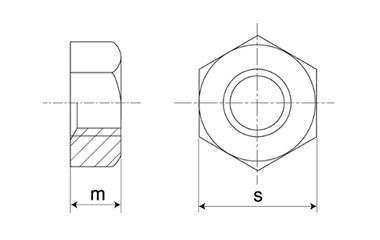 鋼 S45C(H)六角ナット(1種)(切削品)の寸法図