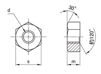 鋼 S45C(H)六角ナット(1種)(切削品)(インチ・ウイット)の寸法図