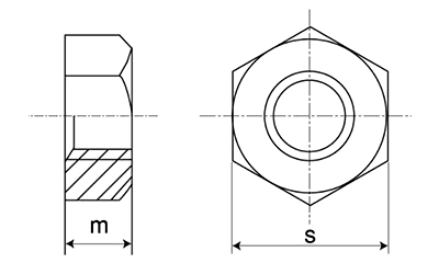 鋼 S45C(H)六角ナット(1種)(切削品)(その他細目)の寸法図