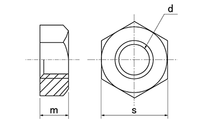 鋼 S45C(H)六角ナット(1種)(左ねじ)(切削品)の寸法図