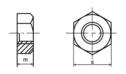 鋼 S45C(H)六角ナット(1種)(左ねじ)(インチ・ウイット)の寸法図