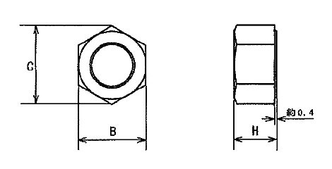 鋼 S45C(H) 六角ナットヘビー (座付き)(UNCユニファイ並目ねじ)の寸法図