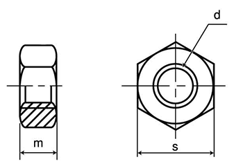 鋼 S45C(H) 六角ナット(UNFユニファイ細目ねじ)の寸法図
