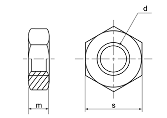 鋼 S45C(H)六角ナット(3種) 左ねじの寸法図