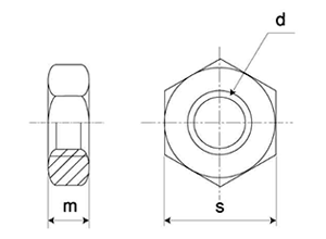 鋼 S45C(H)六角ナット(3種)(切削品)(オーバータップ品)の寸法図