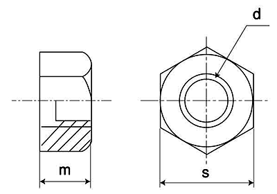 鋼 S45C(H)六角ナット(10割)(細目)の寸法図