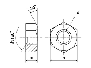 鋼 S45C(A) 六角ナット(1種)(切削品)(焼き無し)の寸法図