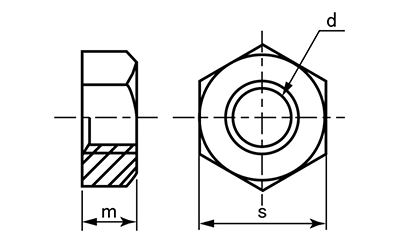 鋼 S45C(H)六角ナット(1種)(ユニタイト品)の寸法図