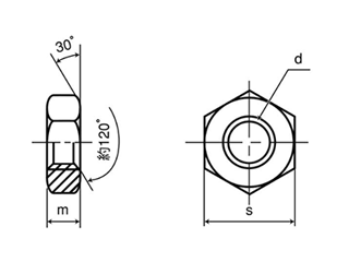 鋼 SCM435(クロモリ) 六角ナット(3種) 左ねじ(切削品)の寸法図