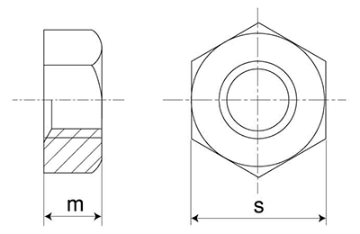 ステンレス SUS316 六角ナット(1種)(切削)(ミリネジ) (国産品)の寸法図