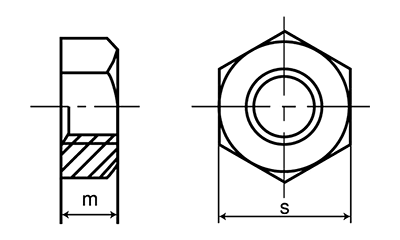 ステンレス SUS316 六角ナット(1種)(細目)(熱間切削品)(ミリネジ)の寸法図