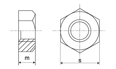 ステンレス SUS316 六角ナット(1種)(細目)(切削品)の寸法図