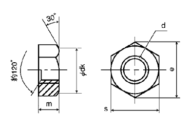 ステンレス SUS316 六角ナット(1種・切削)(左ねじ)(ミリネジ)の寸法図