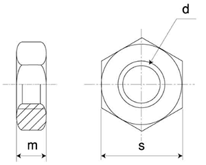 ステンレス SUS316 六角ナット (3種)(細目)の寸法図