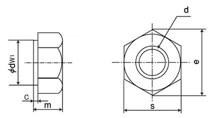 ステンレス SUS316 六角ナット(4種/切削品)(座付)(国産)(ミリネジ)の寸法図