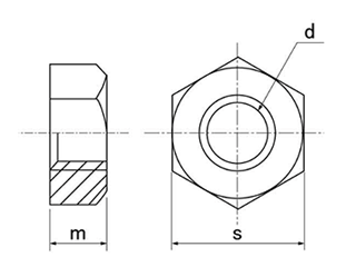 ステンレス SUS316L 六角ナット(1種・切削)(左ねじ)(ミリネジ)の寸法図