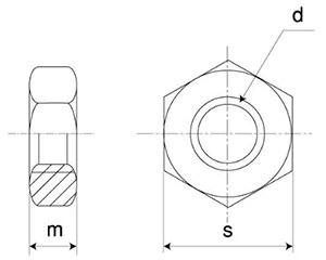 ステンレス SUS316L(A4) 六角ナット (3種)(細目)の寸法図