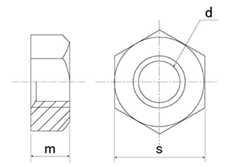 ステンレス SUS316L(A4) 六角ナット(1種)(ミリネジ)(熱間鍛造)(浜中製)の寸法図