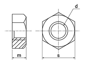 ステンレス SUS316L(A4) 六角ナット (1種)(その他細目)(切削品)の寸法図