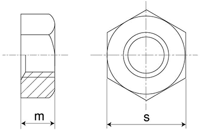 ステンレス SUS310S(耐熱鋼) 六角ナット切削品(1種)(国産品)(ミリネジ)の寸法図