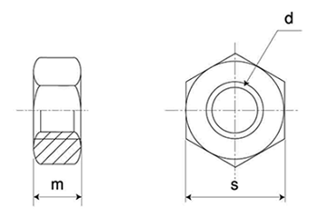 ステンレス SUS403 10割六角ナット(2種)(細目)の寸法図