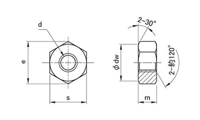 鉄 SS400 六角ナット(2種)(切削品)(ミリネジ)の寸法図